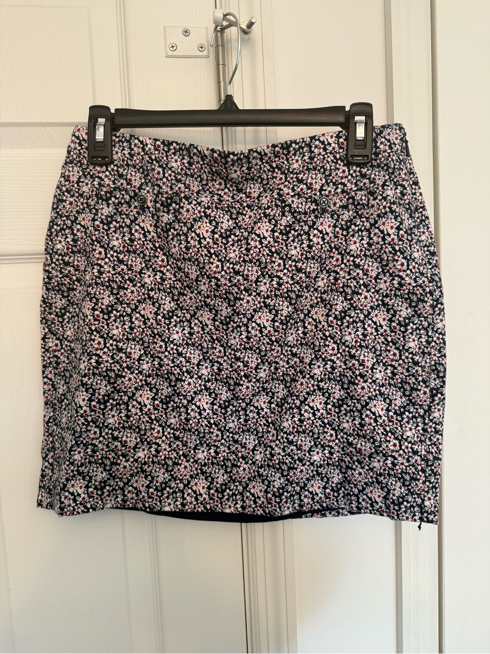 Banana Republic Navy Floral Mini Skirt with White and Pink Details